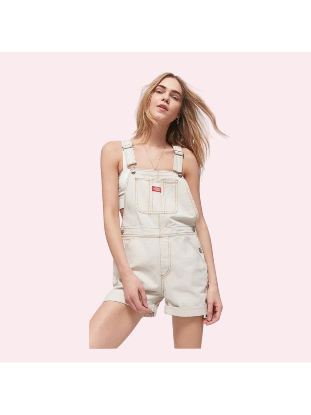 Large Dickies Cream Short Denim Overalls